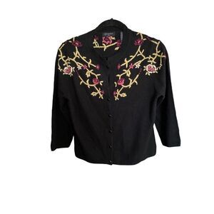 Context Lord and Taylor women’s black embroidered floral Cardigan, S/PL